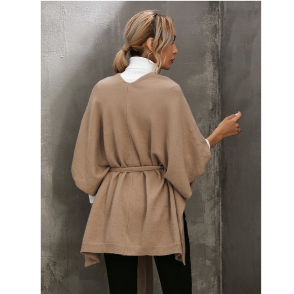 Knitted Cape Belted in Tan - Picture 8 of 10